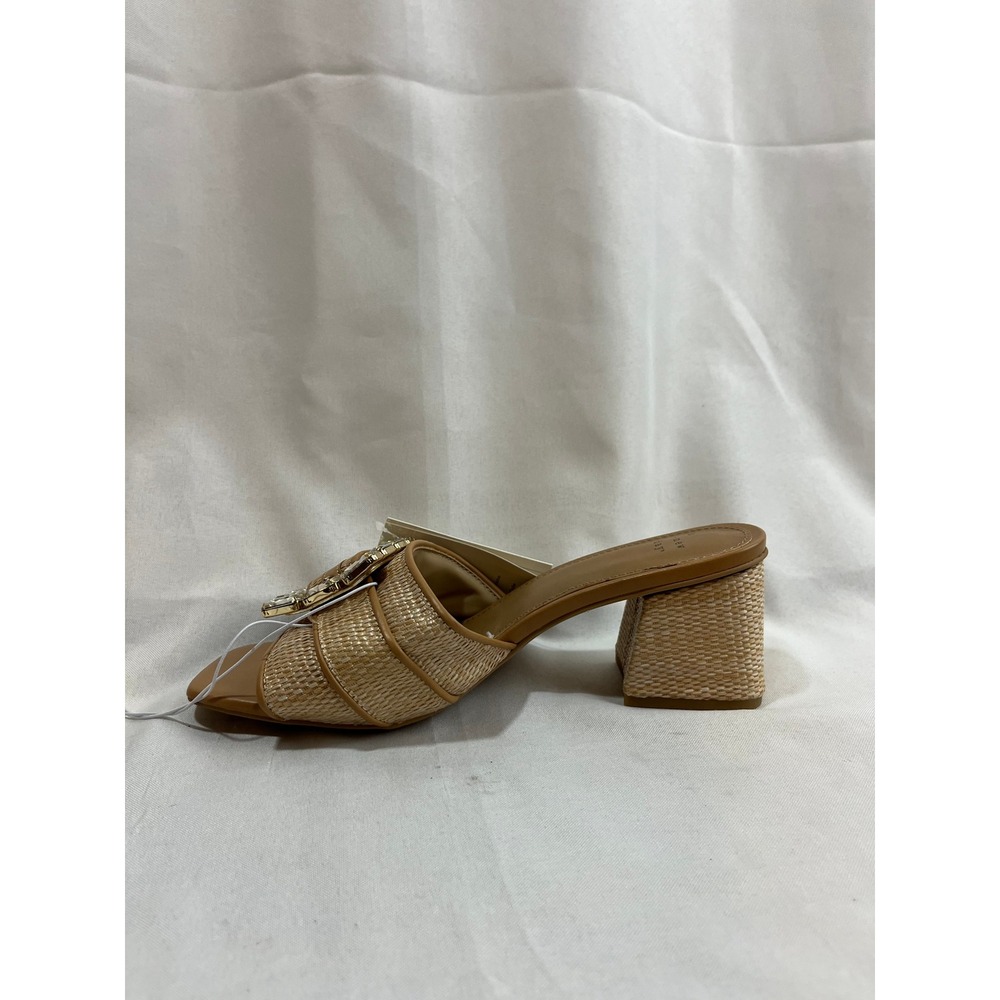 A New Day Womens Woven Block Heel Slide Sandals Rhinestone Buckle Tan Size 8 - Picture 4 of 6